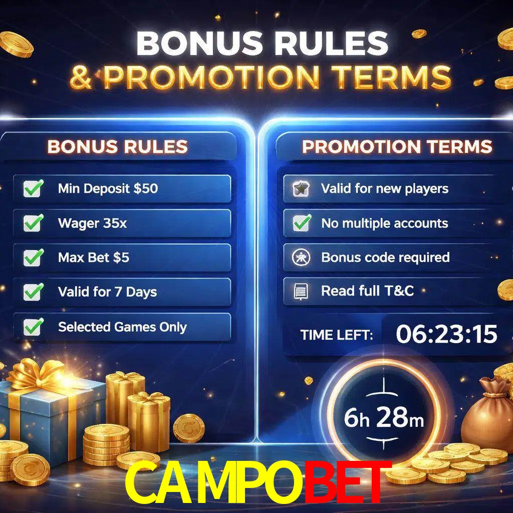 Reglas de promoción CAMPOBET y condiciones de bonos explicadas visualmente